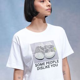 Tokyo Talkies Women Graphic Embellished Round Neck Cotton Relaxed Fit T-shirt-image-54