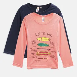 Kids On Board Girls Navy Blue & Peach-Coloured 2 Printed T-shirt-image-78