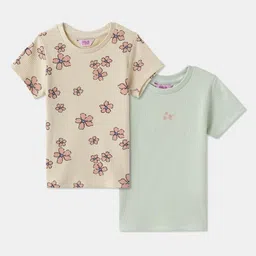R&B Girls Pack Of 2 Floral Printed Round Neck Cotton T-shirts-44