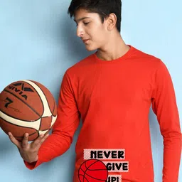 NUSYL Boys Red Typography Printed T-shirt-image-98