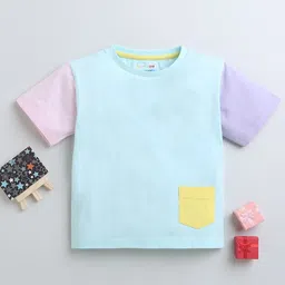 BUMZEE Girls Colourblocked Round Neck Short Sleeves Oversized Cotton Casual T-Shirt-picture-5