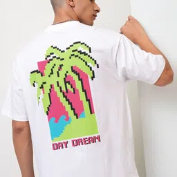 HIGHLANDER White Graphic Printed Drop Shoulder Sleeves Relaxed Fit T-shirt-image-56