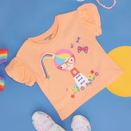 Pantaloons Junior Girls Graphic Printed Cotton Applique T-shirt-picture-32