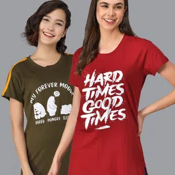 Christy World Pack Of 2 Typography Printed Longline T-shirts-image-23