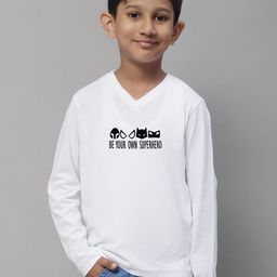 Friskers Boys White Typography Printed V-Neck Applique T-shirt-image-68