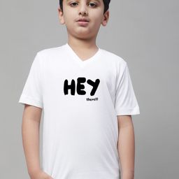 Friskers Boys White Typography Printed V-Neck Applique T-shirt-image-69