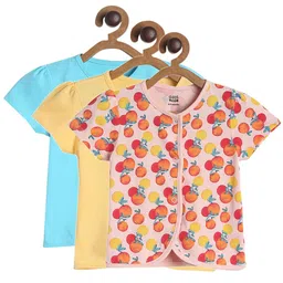 MINI KLUB Girls Pack of 3 Floral Printed V-Neck Short Sleeves Cotton T-shirt T-shirt-image-98