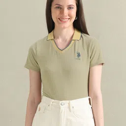 U.S. Polo Assn. Women Self Design Polo Collar Short Sleeves Regular T-shirt-image-17