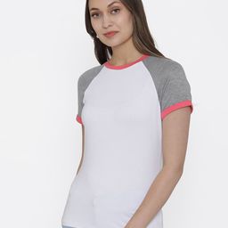 DOOR74 Women White & Grey Cotton T-shirt-image-94