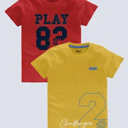 BAESD Boys Pack Of 2 Typography Printed Round Neck Casual knitted T-shirts-image-55