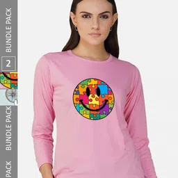 CHOZI Pack Of 2 Printed Cotton Casual T-shirt-image-56