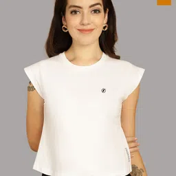 Friskers Women White 2 Extended Sleeves Applique T-shirt-image-85