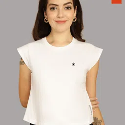 Friskers Women White 2 Extended Sleeves Applique T-shirt-image-97