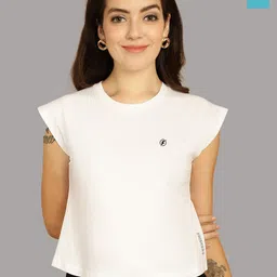 Friskers Women White 2 Extended Sleeves Applique T-shirt-image-42