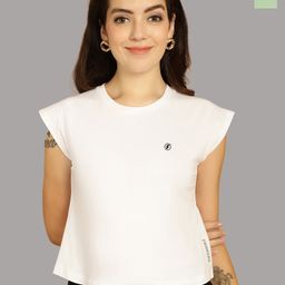 Friskers Women White 2 Extended Sleeves Applique T-shirt-image-67