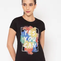 BODYACTIVE Women Black Typography Printed T-shirt-image-106