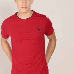 U.S. Polo Assn. Men Red Stretchy Tipped Cotton T-Shirt-image-68