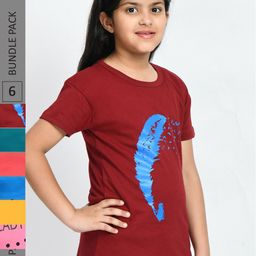 BAESD Girls Pack Of 6 Printed Cotton T-shirts-image-67