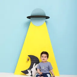 MiArcus Boys Blue Printed High Neck Monochrome Applique T-shirt-image-43