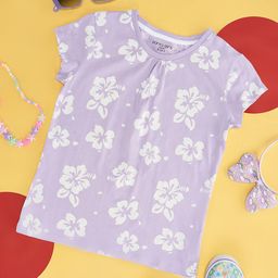Pantaloons Junior Girls Floral Printed Round Neck Cotton Casual T-shirt-image-83