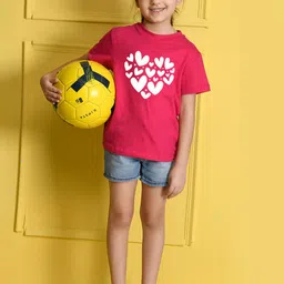 NUSYL Girls Hearts Printed Round Neck Casual T-shirt-image-66