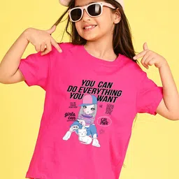NUSYL Girls Typography Printed Round Neck Longline Oversized T-shirt-image-97