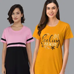 Christy World Pack Of 2 Typography Printed Longline T-shirts-image-51