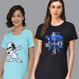 Christy World Pack Of 2 Graphic Printed Pure Cotton T-Shirt Nightdress-image-69