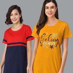 Christy World Pack Of 2 Typography Printed Pure Cotton T-Shirt Nightdress-picture-23