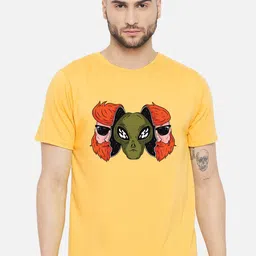 FFLIRTYGO Men Yellow Printed Cotton T-shirt-image-63