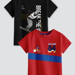 CODEZ Boys Pack Of 2 Typography Printed Cotton T-Shirt-image-99