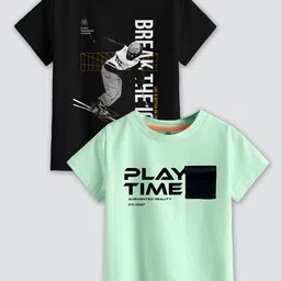 CODEZ Boys Pack Of 2 Typography Printed Cotton T-Shirt-picture-42
