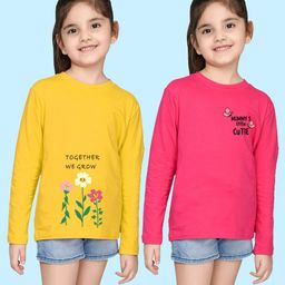 NUSYL Girls Yellow & Pink Pack of 2 Graphic Printed T-shirts-picture-9