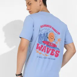 Campus Sutra Blue Graphic Printed Cotton T-shirt-image-78