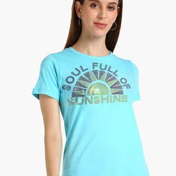 shashvi Women Blue Cotton Embellished Typography T-shirt-image-93