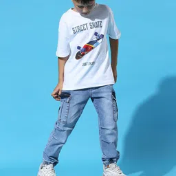 My Milestones Boys Graphic Printed Drop Shoulder Sleeves Oversized Cotton T-shirt-picture-18