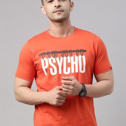 Bushirt Men Orange Printed Pure Cotton T-shirt-image-99