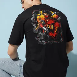 Bukkl Graphic Printed Round Neck Applique Cotton Oversized Tshirt-image-69