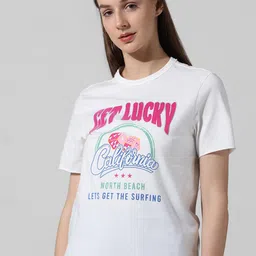ONLY Typography Printed Round Neck Pure Cotton T-shirt-picture-3