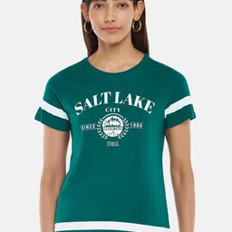 People Women Green Typography Colourblocked  T-shirt-picture-19