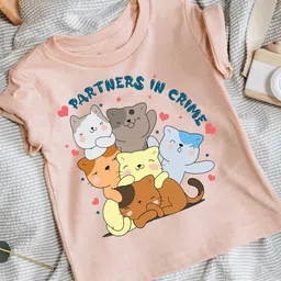 KNITROOT Kids Partner In Crime Cat Graphic Printed Knitted Cotton T-Shirt-13