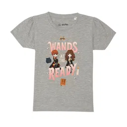 Harry Potter by Wear Your Mind Girls Grey & Pink Printed Pure Cotton T-shirt-image-67