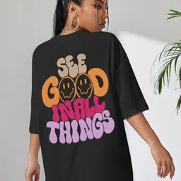 Imsa Moda Printed Drop Shoulder Sleeves Oversized Longline Cotton T-shirt-image-91