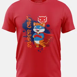Print My Fashion Boys Super Cat Printed Cotton Casual T-shirt-73