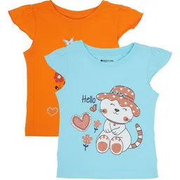 Bodycare Kids Set Of 2 Girls Blue & Orange Printed T-shirt-18