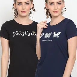 UnaOne Women Pack of 2 Plus Size Typography Printed T-shirt-image-87