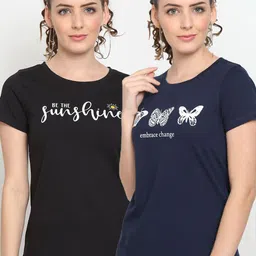 UnaOne Women Black & Navy Blue Typography 2 Printed T-shirt-image-91