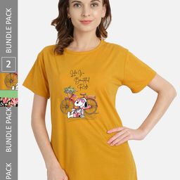 CHOZI Pack Of 2 Typography Printed Cotton T-shirt-image-120