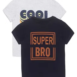 PLUM TREE Boys Pack-2 Grey  Navy Blue Typography Printed Pure Cotton T-shirt-image-24