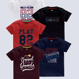 BAESD Boys Pack of 5 Typography Printed T-shirts-image-78